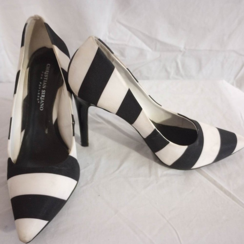 Christian Siriano Black and white striped heels